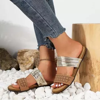 Comfortable Breathable Casual and Fashionable Round Toe Shallow Mouth Slippers Summer New Hollow Slippers for Women 36