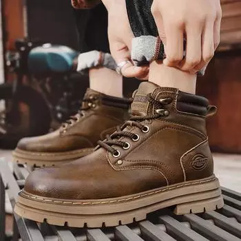 Comfortable Lace-Up Low Top Sneakers Stylish Male Ankle Boots High Quality Leather Mens Boots New Arrival Male High Top Flats 36 темно-коричневого