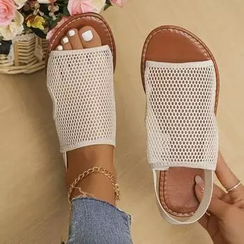 Comfortable Lightweight Sandals For Woman Fashion Hollow Outdoor Sandals Summer Rainbow Color Mesh Beach Flat Sandals Shoes 35 чёрный