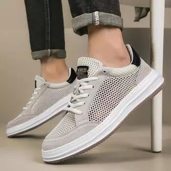 Comfortable Male Outdoor Walking Footwear New Lightweight Hot Sale Sneakers Fashion Mesh Running Shoes All-match Mens Sport Shoe 38 серый