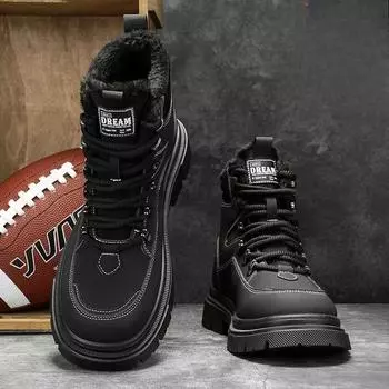 Comfortable Male Winter Shoes Lace Up Ankle Booties Men s Snow Boots Original Deals Fashion Fleece High Quality Sale New in Work 39