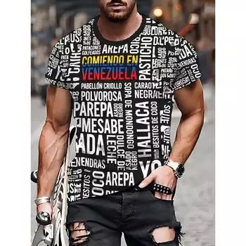 comfortable men s casual 3d printed crew neck t-shirt polyester blend regular slightly stretched fashion summer short sleeve top S