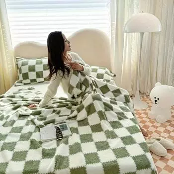 Comfortable Plaid Flannel Blanket with Soft and Warm Panda Fur Suitable for Sofas Office Napping Travel and Pet Use Machine 70x100cm 27x39inch