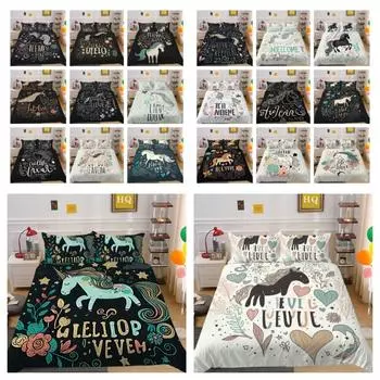 Комплект одеял из полиэстера, женское единорог с 3D мультяшным принтом, мягкое домашнее постельное белье, покрывало королевского размера UK Single 135x200cm