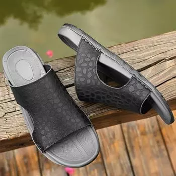 Comfy Leather Men s Sandals Casual Summer Shoes Male Garden Shoes Breathable Beach Flats Simple Cool Slippers Fashion Half Drag 38 чёрный