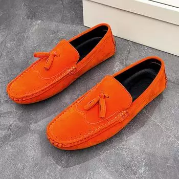 Comfy Leather Mens Casual Dress Shoes Slip on Designer Formal Loafers Punk Style Men Moccasins Breathable Man Driving Footwear 38 чёрный