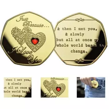 Commemorative Coin Engraved Pocket Hug Token Romantic Message for Men And Women Compact Handmade Brass Keepsake Token Anniversary золотистый
