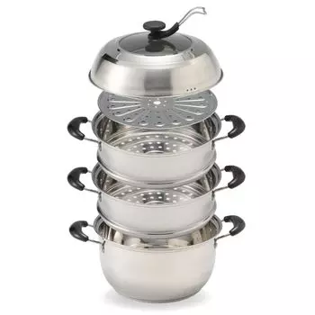Commercial Kitchen Equipment Hist IH Compatible 3 Tier Steam Pot with Glass Pot Lid Stainless Steel Gas Fire Compatible Seiro Steamer Pot Lid