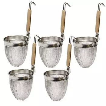 Commercial Ramen Tebo Round Bottom Noodle Drainer Colander with Frame Set of 5 Udon Tebo (8 Mesh) серебряный