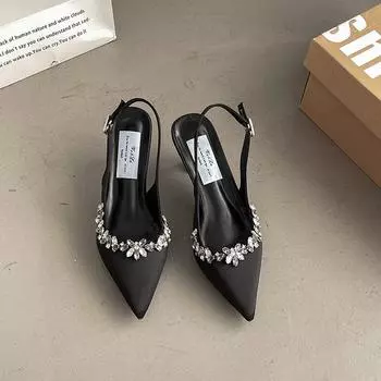 Commuter high-heeled sandals women s spring new pointed rhinestone rhinestone chain fashion sandals 35