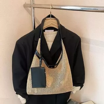 Commuter Large Capacity Straw Bag Women 2025 New Summer Shoulder Tote Bag Seaside Beach Vacation Woven Bag Black