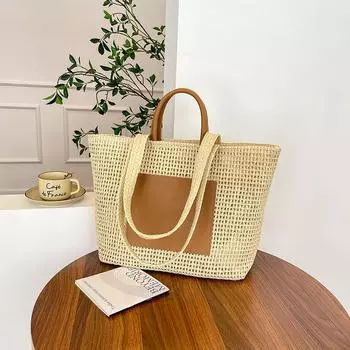 Commuter large-capacity straw woven bag women s new summer woven handbag popular shoulder tote bag покинуть белый