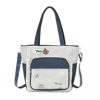 Commuter Large Capacity Tote Bag Student Class Crossbody Bag синий