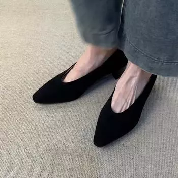 Commuter matte leather simple one-pedal single shoes women s French light mouth square head retro thick heel grandma shoes 35 чёрный