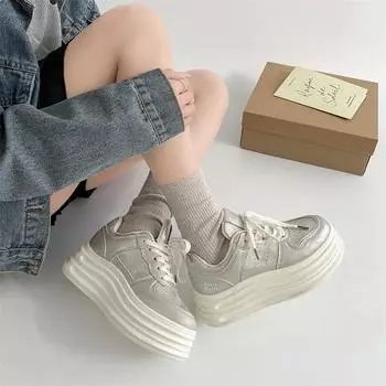 Commuter retro heightening platform sports little white shoes women s 2025 new spring and autumn versatile round head casual shoes board shoes 35 серый
