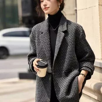 Commuter Silhouette Small Fragrance Coat Coat New Style Temperament Универсальная куртка средней длины S