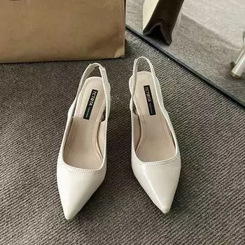 Commuter women s summer one-word buckle with sandals women s fashion women s middle heel new French pointed head bag head empty single shoes women 35