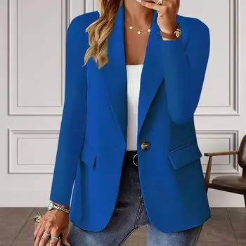Стиль для поездок на работу, элегантный женский облегающий крой для офиса, вечерний костюм с длинным рукавом и одной пуговицей, пальто для повседневных поездок на работу S синий