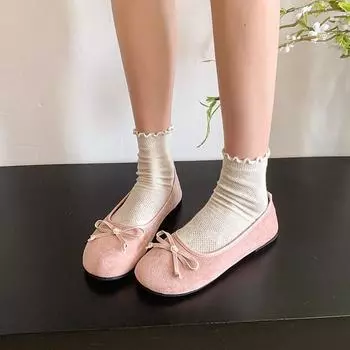 Commuting versatile gentle shallow mouth ballet shoes 2025 spring bow one pedal ladyshoes with skirt Doudou shoes 35 абрикосовый