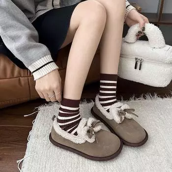 Commuting versatile soft-soled velvet thermal cotton shoes for women s 2025 new autumn and winter thickened and comfortable retro versatile Mao 35 коричневый