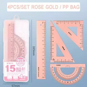 Compass Measurement Aluminium Ruler Set Drafting Supplies Examination Stationery Metal Rulers pink