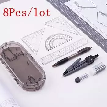 Compass Ruler Set of Eight Pieces of a Drawing Set Compass Triangular Ruler Board Set for Student of Teaching School Test