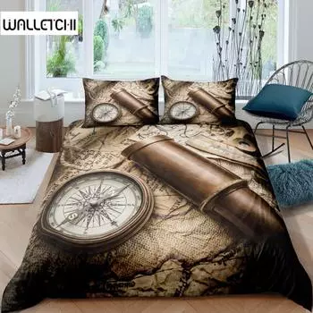 Compass Telescope Duvet Cover Set Navigation Theme Polyester Comforter Cover King Queen Size For Kids Boys Girls Bedding Set EU single(135x200cm)