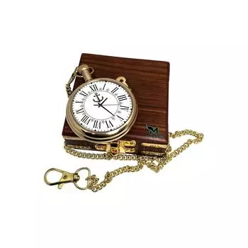 COMPASS Унисекс M.A & SONS Карманные аналоговые часы из латуни с цепочкой и деревянной коробкой Римские цифры