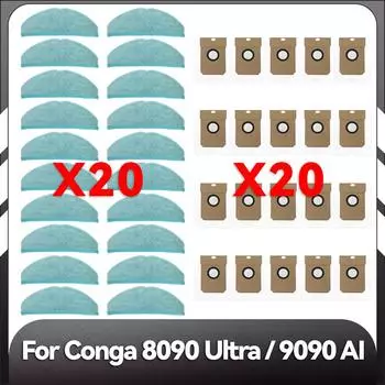 Compatible for Conga 8090 Ultra / 9090 AI Robot Vacuum Replacement Dust Bags Mop Pads Spare Parts Accessories