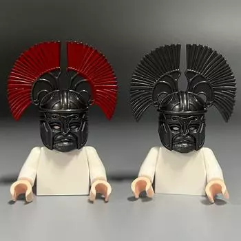 Совместимый миниатюрный средневековый шлем темно-серого цвета с серебристым принтом, красные детали, аксессуары для домашней науки и образования, своими руками