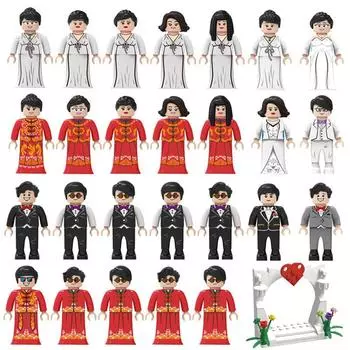 Совместимый небольшой мозаичный строительный блок для свадьбы, свадебная кукла, игрушка, подарок, украшение, слепая коробка, пара