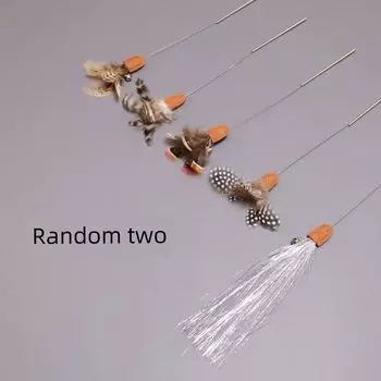 Competition Level Cat Teaser Natural Feather Zipper Head Cat Playing Rod Tassel Sound Kittens Self-Hi Relieving Stuffy Pet Supplies Any 2 replacement heads without rods!