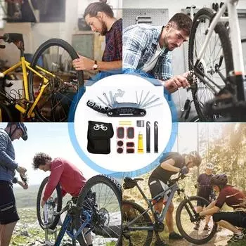 Complete 16-in-1 Bike Repair Kit with Tire Levers, Hex Wrench & More - Stainless Steel Tools for Road & Mountain Bikes серый