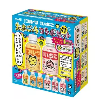Complete set of 8 acrylic Meiji Meiji and Tamagotchi collaboration 8 boxes x 220ml bottles 8 acrylic charms Fruits, Strawberry, set, (16 + charms)