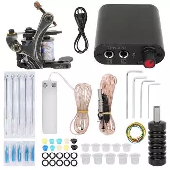 Complete Tattoo Kit Professional Power Supply Coil Tattoo Machine Tattoo Supplies for Beginners US Plug