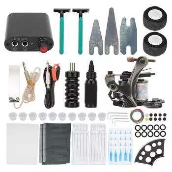 Complete Tattoo Kit Tattoo Power Supply Pigment Elastic Band Practice Skin Set for Beginners US Plug