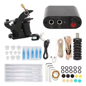 Complete Tattoo Machine Kit 8 Wraps Coil Tattoo Machine Tattoo Power Supply Kit Professional Tattoo US Plug