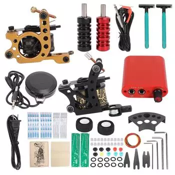 Complete Tattoo Machine Kit Professional Tattoo Starter Liner Shader Kit Mini Power Supply Clip US Plug