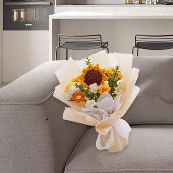 Completed Woven Crochet Flower Bouquet Artificial Mixed Flowers Mother Day Gift for Birthday