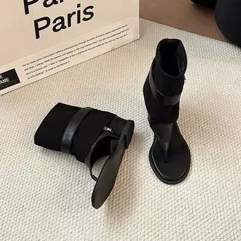 Complex design belt buckle toe cool boots women s new summer trouser boots two sandals 35