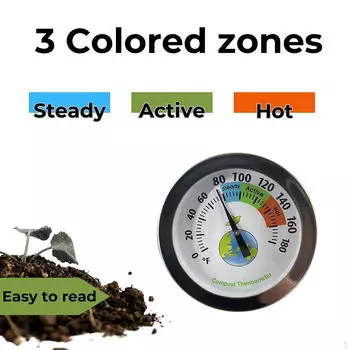 Compost Soil Thermometer Fahrenheit Temperature Dial Waterproof Composting Guide with Meter for