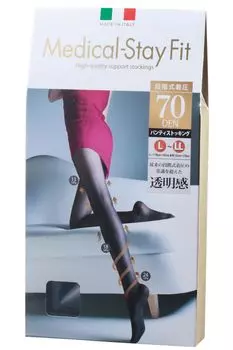 Компрессионные эластичные тонкие и красивые медицинские чулки 70 Made in Bare Skin Beautiful Just Wear It, чулки, ноги, Fit, Denier, ML, черный, Италия, чёрный