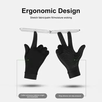 Compression Gloves Copper Fiber Spandex Touch Screen Running Sports Full Finger Glove Running Sports Winter Warm Cycling Gloves S чёрный