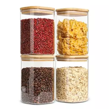 ComSaf Canister Coffee 1100ml Canister Герметичный стеклянный контейнер для хранения Запечатанная банка Бутылка для хранения Контейнер для хранения продуктов Маленькая бамбуковая крышка Мука