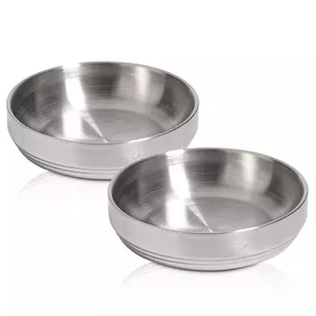 ComSaf Cat Cat Cat Food Stainless Shallow Wide Double Layered Drinking Dishwasher Set of 2 Tableware, Тарелка, Миска, Сталь, Рот, Строительство,