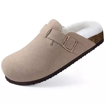 Comwarm Fur Lined Clogs For Women Men Winter Fuzzy Cork Slippers Fur Cork Mules Short Plush House Cork Shoes Winter zuecos mujer 36 абрикосовый