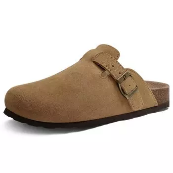 Comwarm Модные тапочки-сабо для женщин и мужчин Пробковые мюли Мягкие замшевые тапочки-сабо на плоской подошве Тапочки для отдыха на открытом воздухе с поддержкой свода стопы 36(fit 22cm)