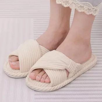 Comwarm Новые женские домашние тапочки из хлопка с бантом, зимние вельветовые теплые тапочки на плоской подошве с эффектом памяти, мягкие тапочки для спальни 250 бежевый