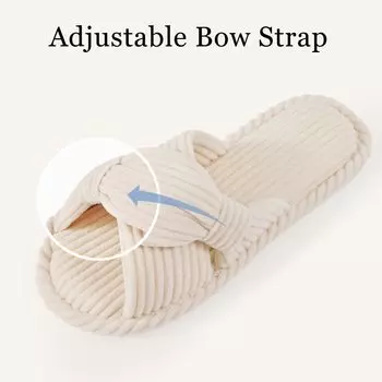 Comwarm Новые женские домашние тапочки из хлопка с бантом, зимние вельветовые теплые тапочки на плоской подошве с эффектом памяти, мягкие тапочки для спальни 250 бежевый