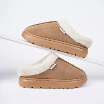 Comwarm Plush Women Slippers Indoor Faux Fur Collar Non-slip Women House Slides Winter Fluffy Shoes Warm Platform Cotton Slipper 36-37 коричневый
